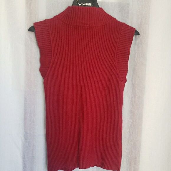 Chadwick Sweater Vest Womens Size M Red Full Zip Ribbed Mock Neck Zipper Pockets - Picture 9 of 12